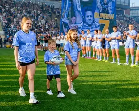 Rob Burrow’s children Macy, Jackson and Maya bring out the match ball