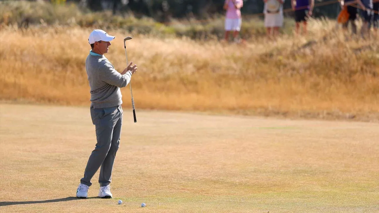 Rory McIlroy plays a shot during a practice round at the Open Championship at Royal Birkdale