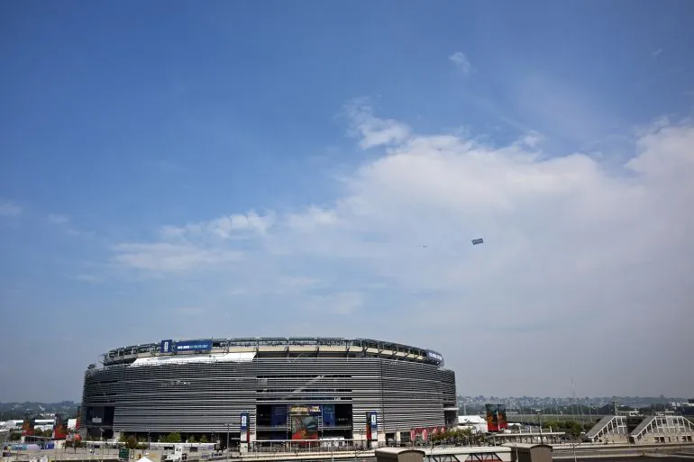 The New York/New Jersey Stadium is pictured two days ahead of the 2026 World Cup football tournament final between Spain and Argentina in East Rutherford on July 17, 2026. (Photo by Paul ELLIS / AFP)