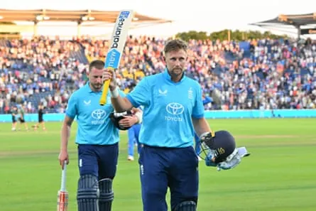 Joe Root walks off victorious with Gus Atkinson not far behind.