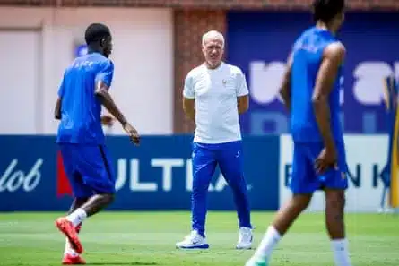 Didier Deschamps watches France training in Dallas ahead of the semi-final.
