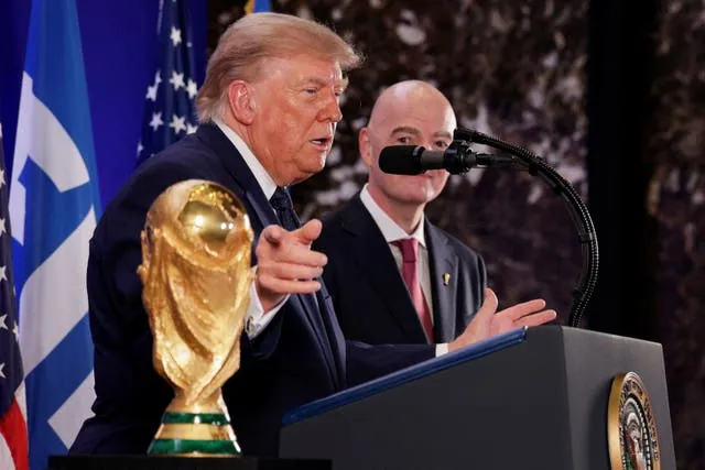 US President Donald Trump speaking at a Fifa reception, two days before the World Cup final