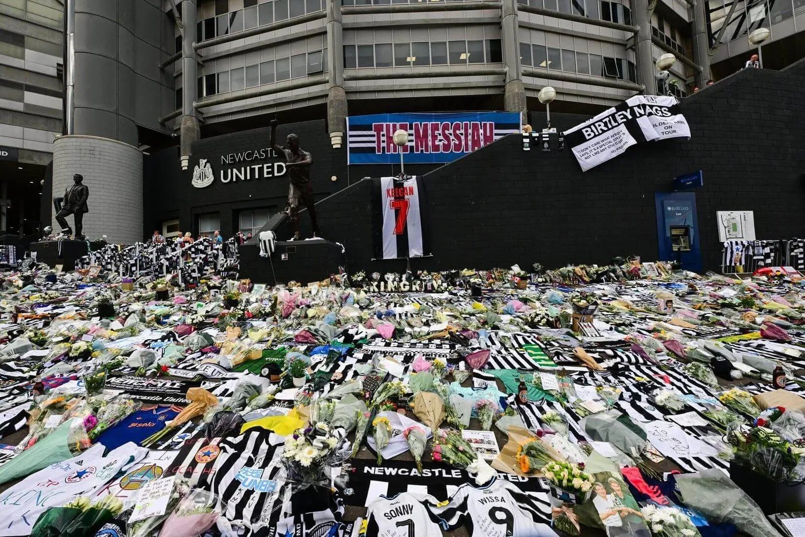 Floral tributes outside St James' Park to Kevin Keegan