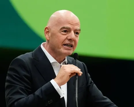 Fifa's president Gianni Infantino makes comments during the opening ceremony of the International Broadcast Center, June 1, 2026, in Dallas. (AP Photo/Tony Gutierrez, File)