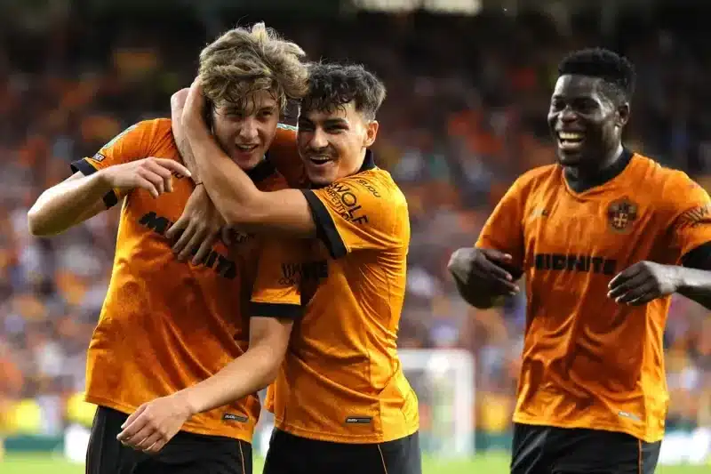 Wolves celebrate Fer Lopez's goal against Port Vale
