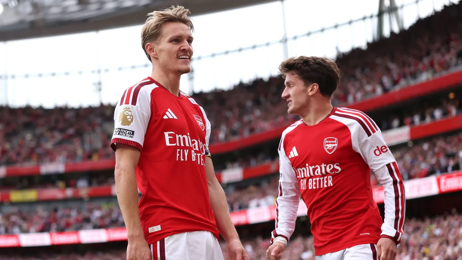 Martin Odegaard celebrates after scoring Arsenal's second goal