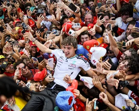 Kimi Antonelli after winning the race and becoming the first Italian driver to win the Italian Grand Prix in 60 years.